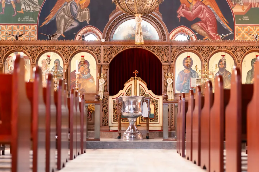 Wide Orthodox church interior photographed before a Melbourne christening ceremony by Royale Photography